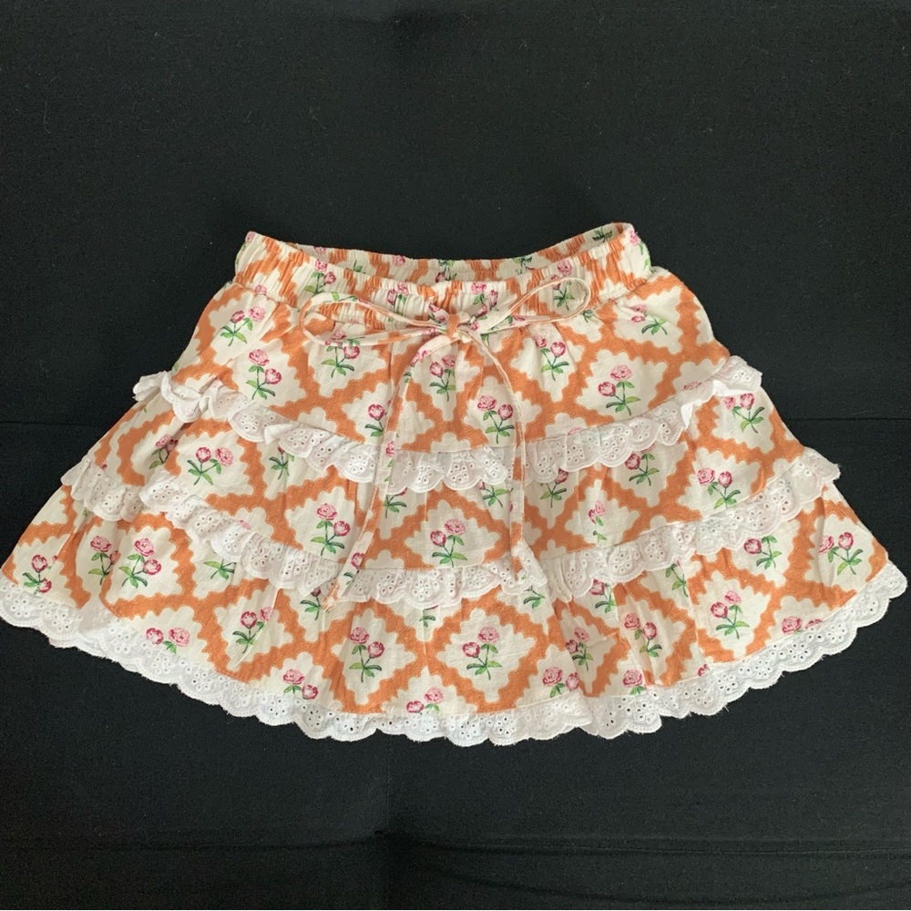 SweetHoney 5y A-Line Skirt with Floral and Lace in Orange and White